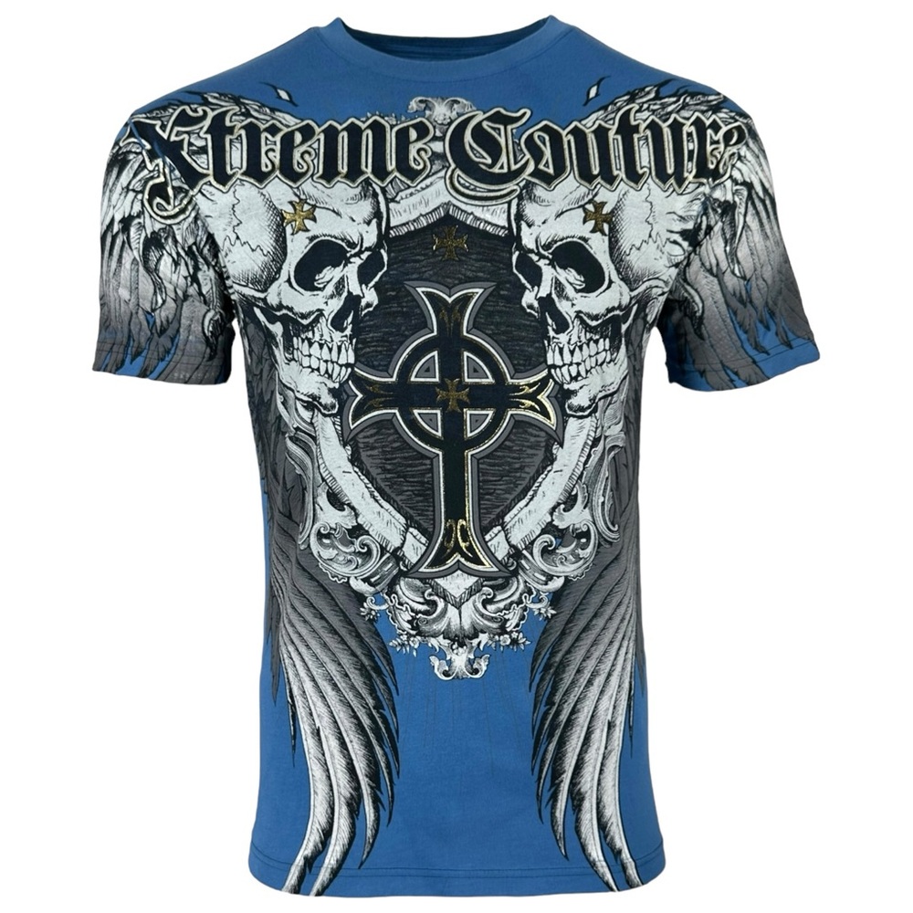 Xtreme Couture by Affliction Men's T-Shirt PULVERIZE Biker Skull Wings MMA